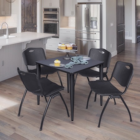 Regency Kahlo Square Table & Chair Sets, 30 W, 30 L, 29 H, Wood, Metal, Plastic Top, Grey TPL3030GYBK47BK